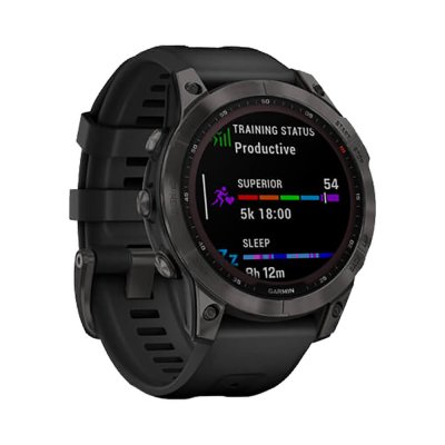Часы Garmin Fenix 7 Sapphire Solar титановый серый DLC с черным ремешком